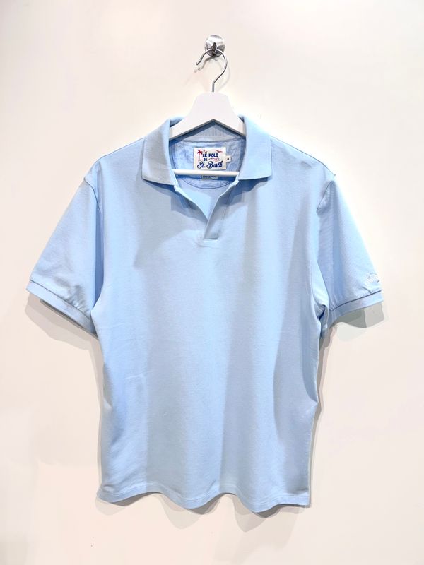 Polo derby in piquet di cotone leggero. Col. Cielo