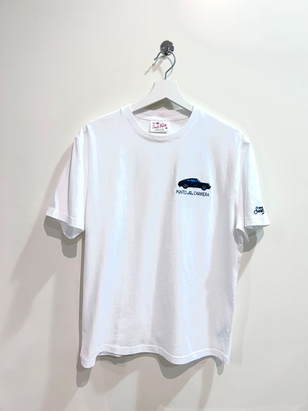T-shirt manica corta in cotone organico con ricami. Col. Bianco