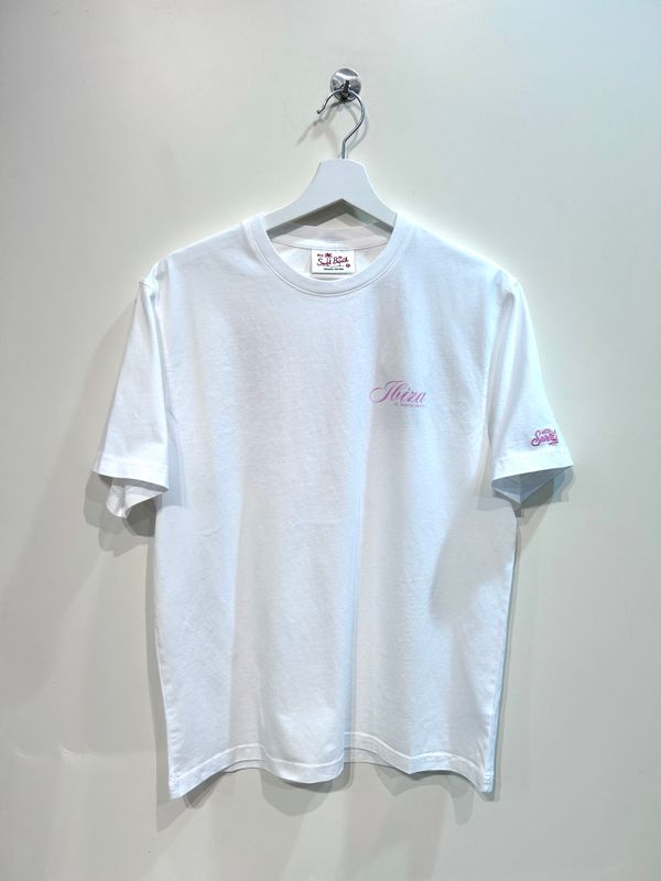 T-shirt manica corta in cotone organico stampa fronte e retro. Col. Bianco - Rosa