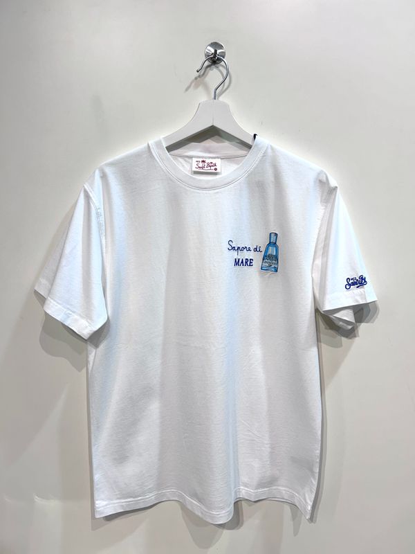 T-shirt manica corta in cotone organico con ricami. Col. Bianco