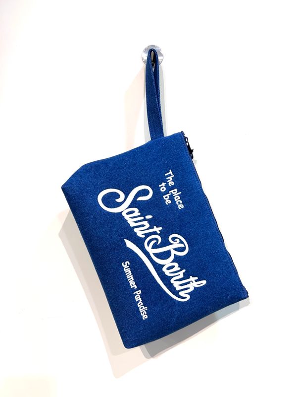 Pochette grande in neoprene effetto denim. Col. Denim