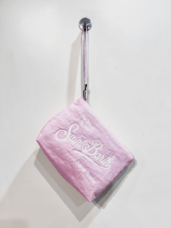 Pochette in soft lino ricamo. Col. Rosa