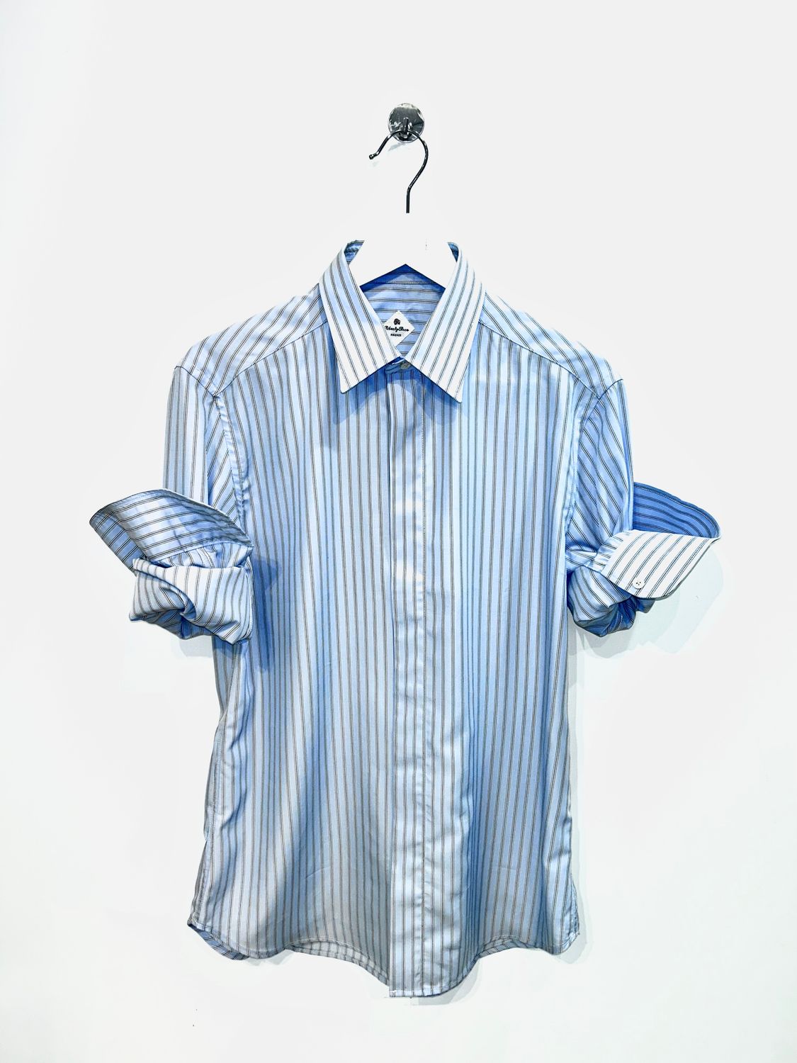 Camicia rigata in cotone tencel. Col. Azzurro