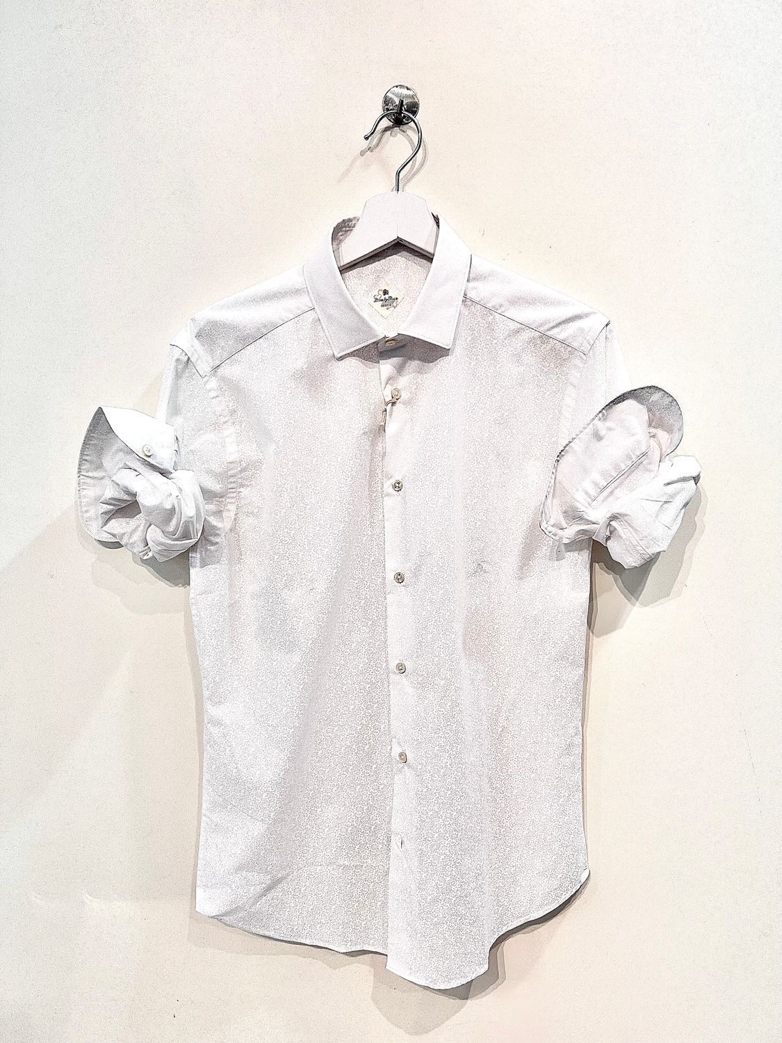 Camicia micro-fantasia stampata. Col. Avorio