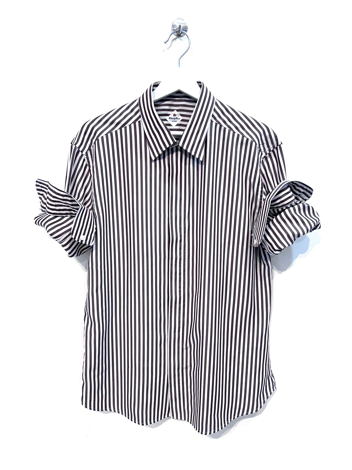 Camicia riga larga in tessuto tencel. Col. Crema/Testa moro