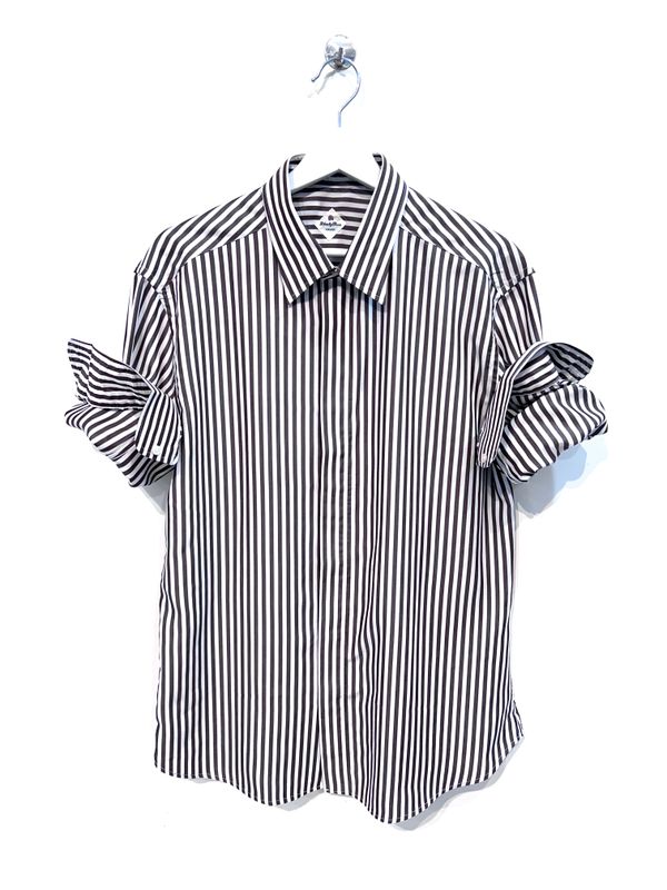 Camicia riga larga in tessuto tencel. Col. Crema/Testa moro