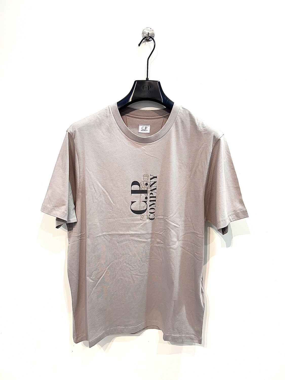 T-shirt in Jersey di cotone light stampa verticale. Col. Tortora