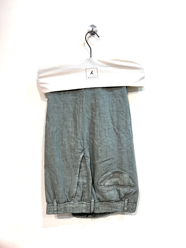 Pantalone in puro lino lavato, elastico in vita. Col. Salvia