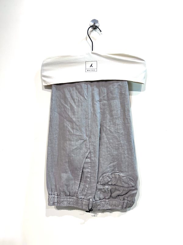 Pantalone in puro lino lavato, elastico in vita. Col. Gesso