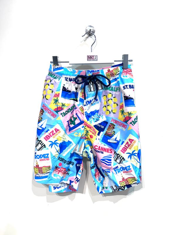 Boxer mare nylon riciclato light stampa località mare. Col. Fantasia