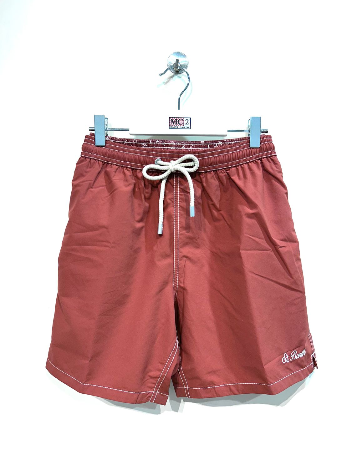 Boxer mare in nylon in tinta unica ricamino. Col. Magenta