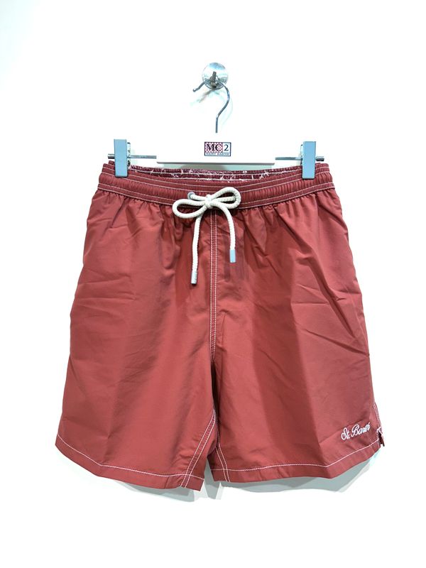 Boxer mare in nylon in tinta unica ricamino. Col. Magenta