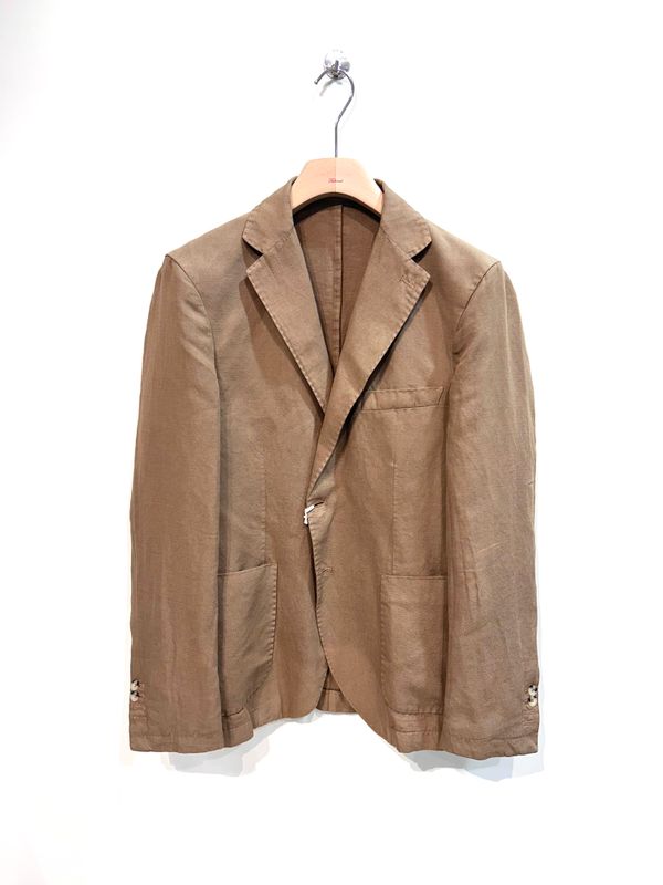 Giacca in cotone e lino decostruita. Col. Caramello
