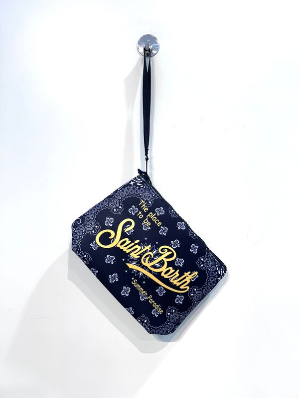 Pochette in neoprene stampa bandana. Col. Nero