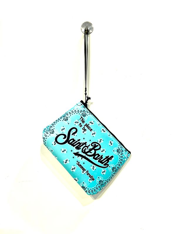 Pochette in neoprene stampa bandana. Col. Turchese