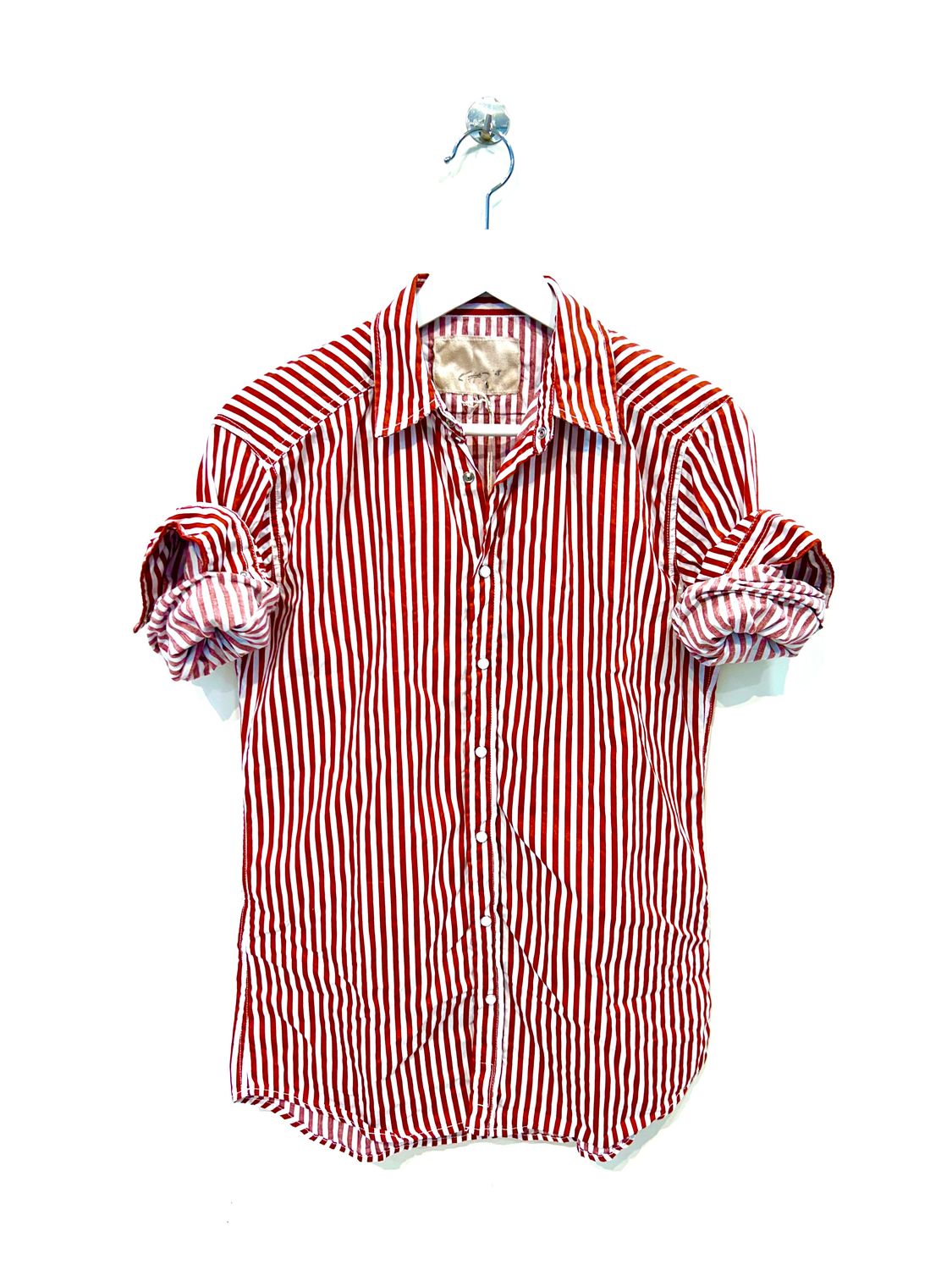 Camicia automatici in gabardina di cotone righe larghe. Col. Mattone / Latte