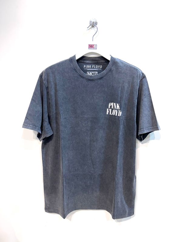T-shirt in cotone supervintage stampa fronte e retro Pink Floyd. Col. Antracite