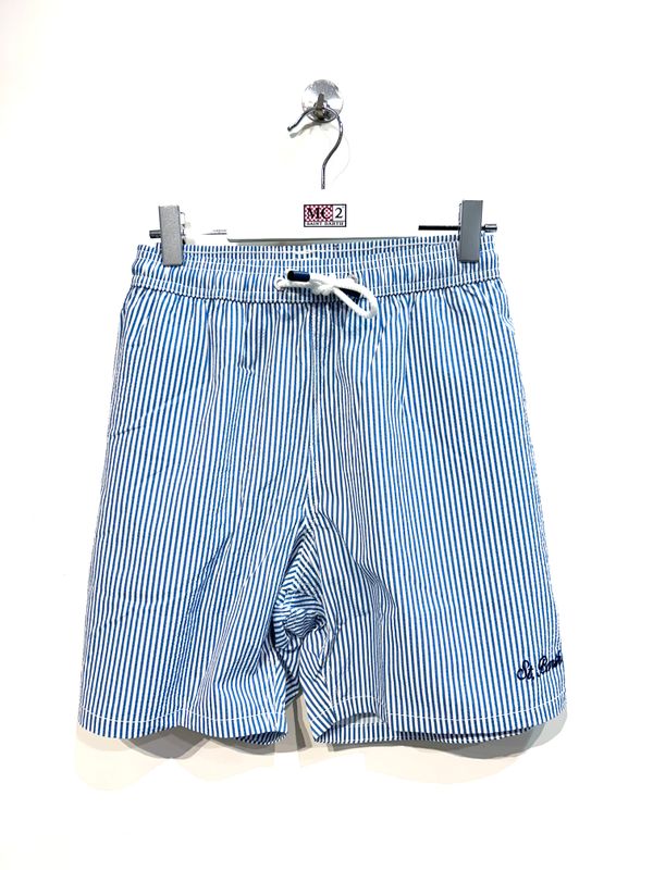 Boxer mare in nylon millerighe tessuto seersucker. Col. Azzurro - Naturale