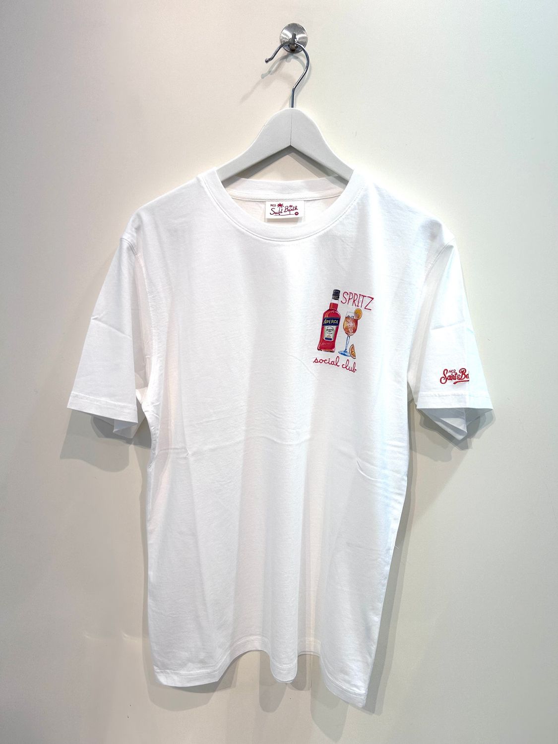T-shirt manica corta in cotone organico con ricami. Col. Bianco
