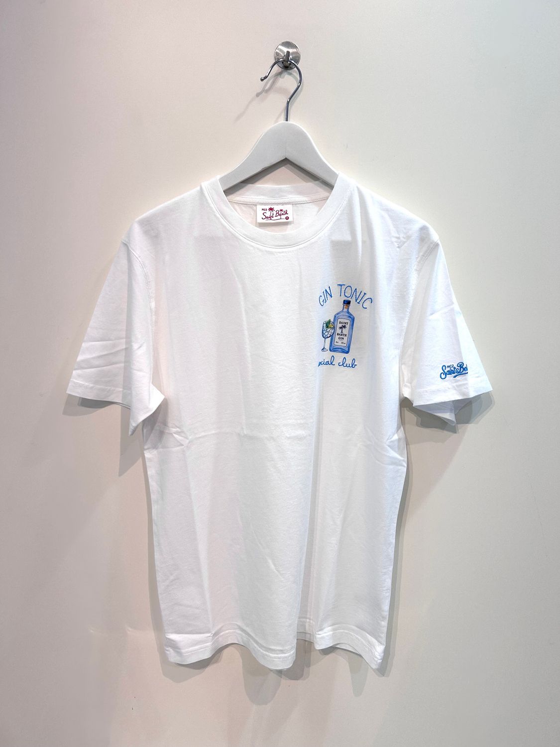 T-shirt manica corta in cotone organico con ricami. Col. Bianco