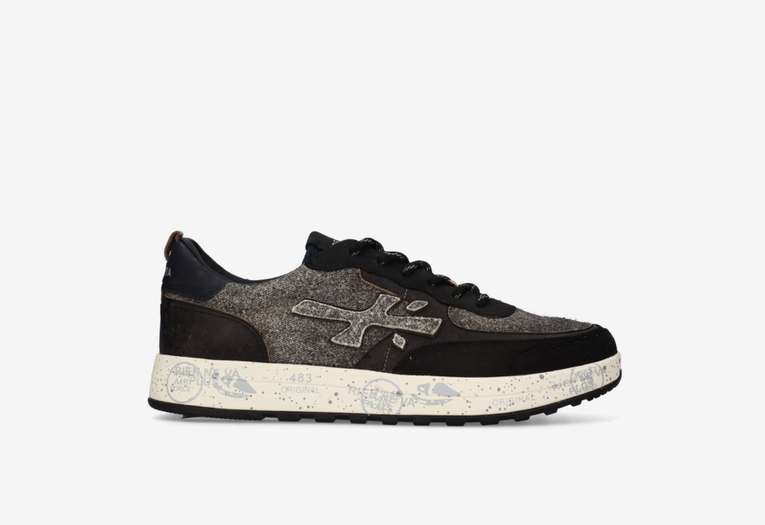 PREMIATA Sneaker pelle e tessuto tecnico, laccio trekking. Col. Nero Grigio