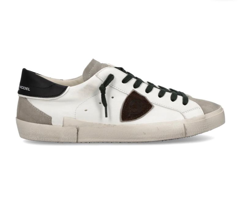 PHILIPPE MODEL ​Sneaker mixage iconica in pelle e suede con lacci in contrasto. Col. Bianco Latte / Nero