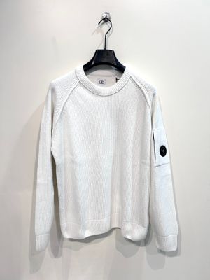 CP COMPANY Maglia girocollo a costine in ciniglia di cotone. Col. LATTE