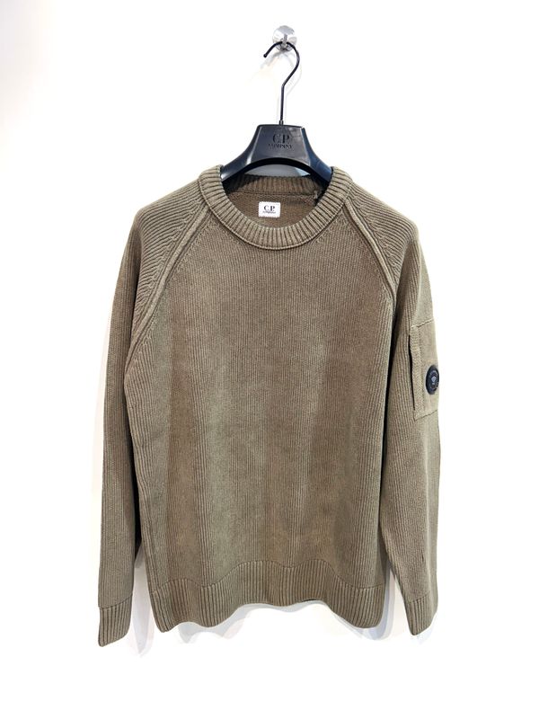 CP COMPANY Maglia girocollo a costine in ciniglia di cotone. Col. Militare