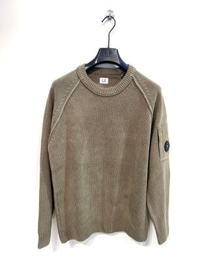 CP COMPANY Maglia girocollo a costine in ciniglia di cotone. Col. Militare