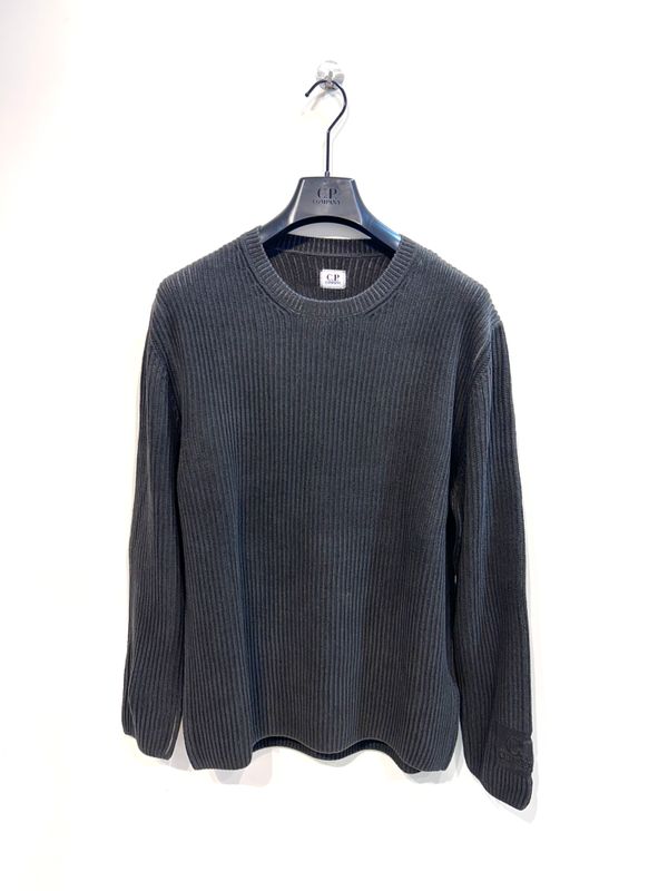CP COMPANY Maglia girocollo a costina in ciniglia di cotone lavato. Col. Antracite