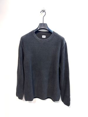 CP COMPANY Maglia girocollo a costina in ciniglia di cotone lavato. Col. Antracite