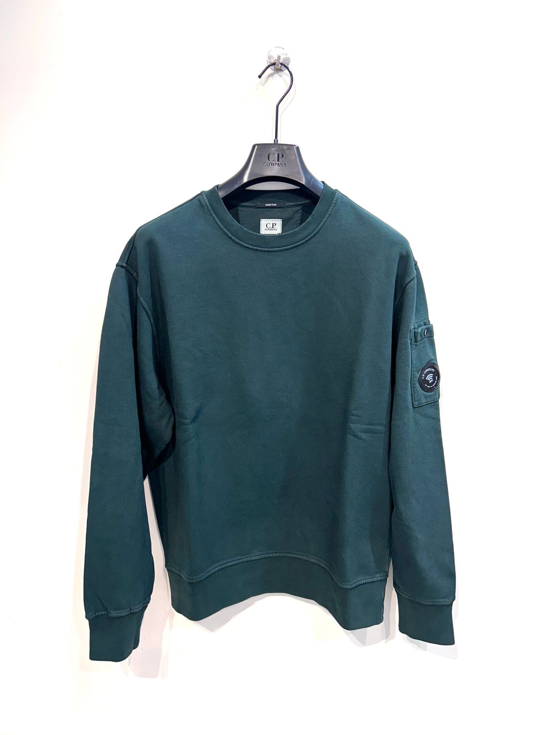 CP COMPANY Felpa girocollo in fleece di cotone smerigliato. Col. Verde abete