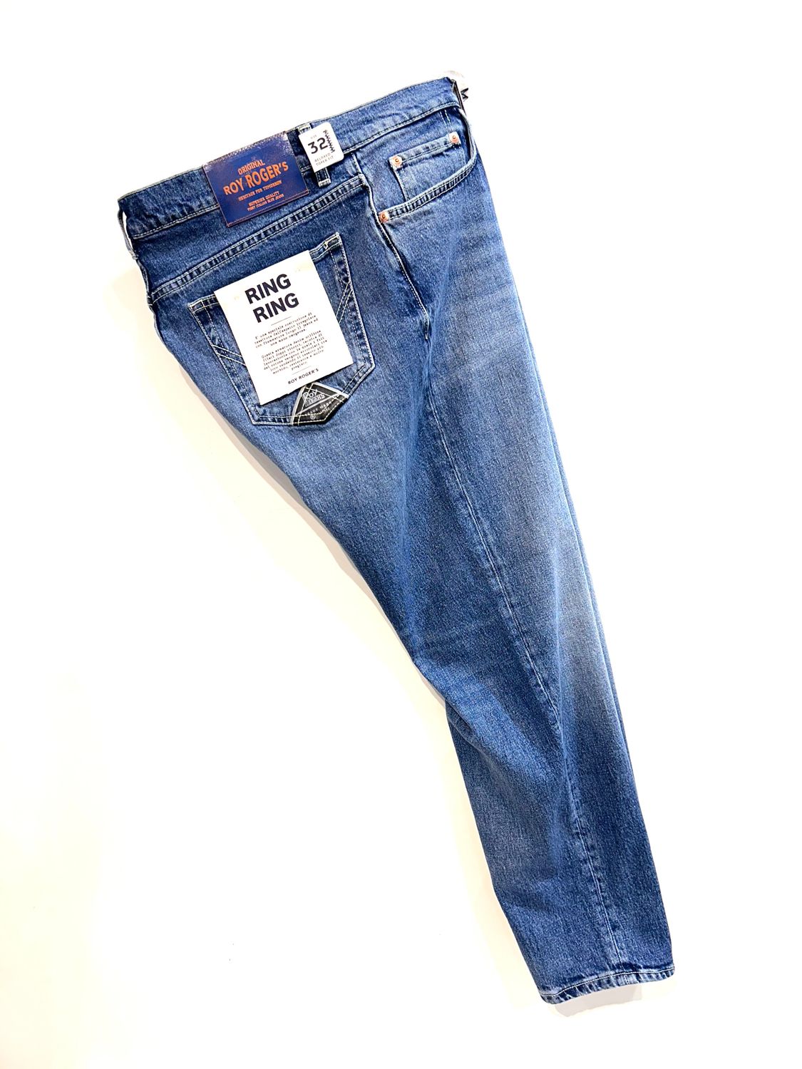 ROY ROGERS Jeans denim elasticizzato effetto vintage relaxed taper fit. Col. Azzurro
