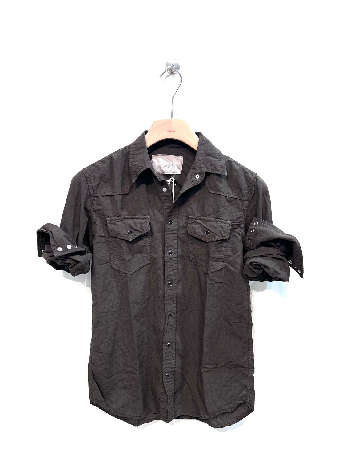 #65 Camicia in grisaglia di cotone lavato. Col. Cioccolato
