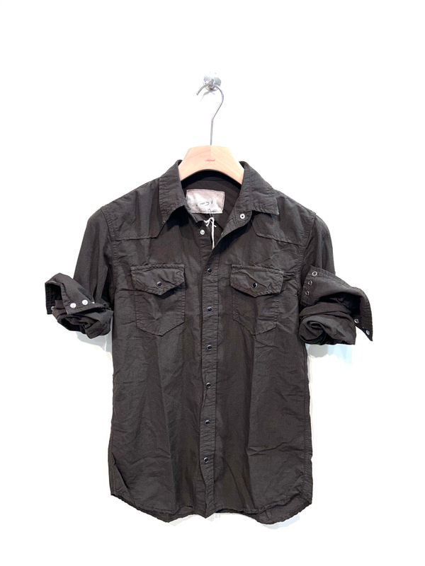 #65 Camicia in grisaglia di cotone lavato. Col. Cioccolato