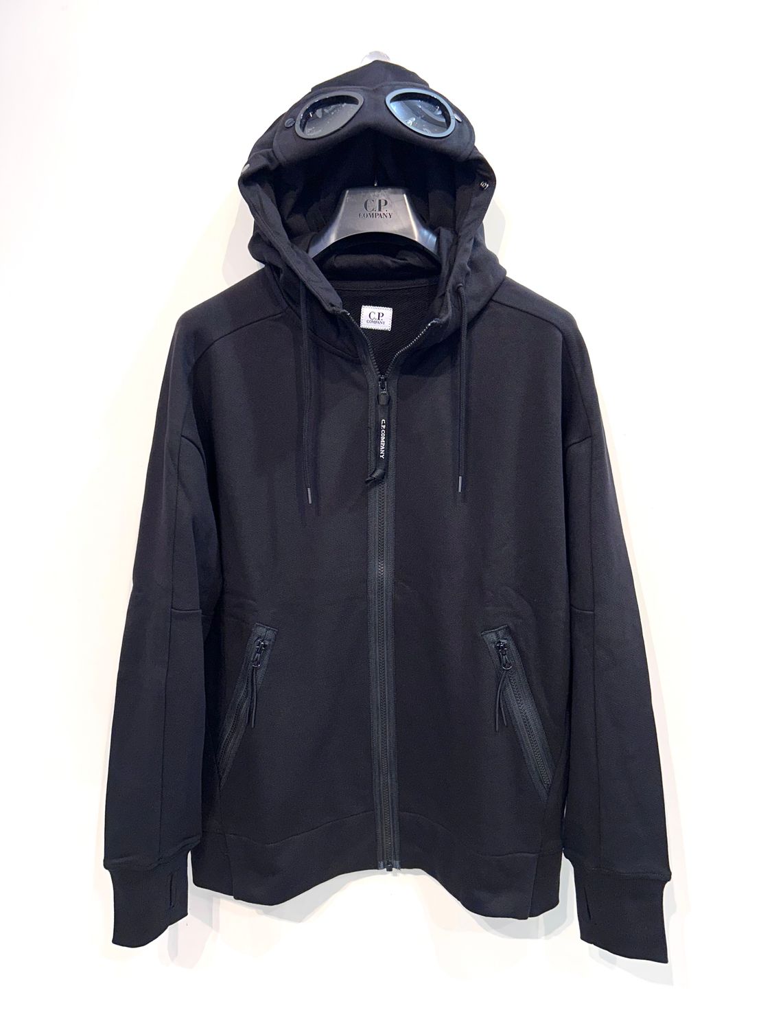 CP COMPANY Felpa full zip con cappuccio in fleece di cotone. Col. Nero