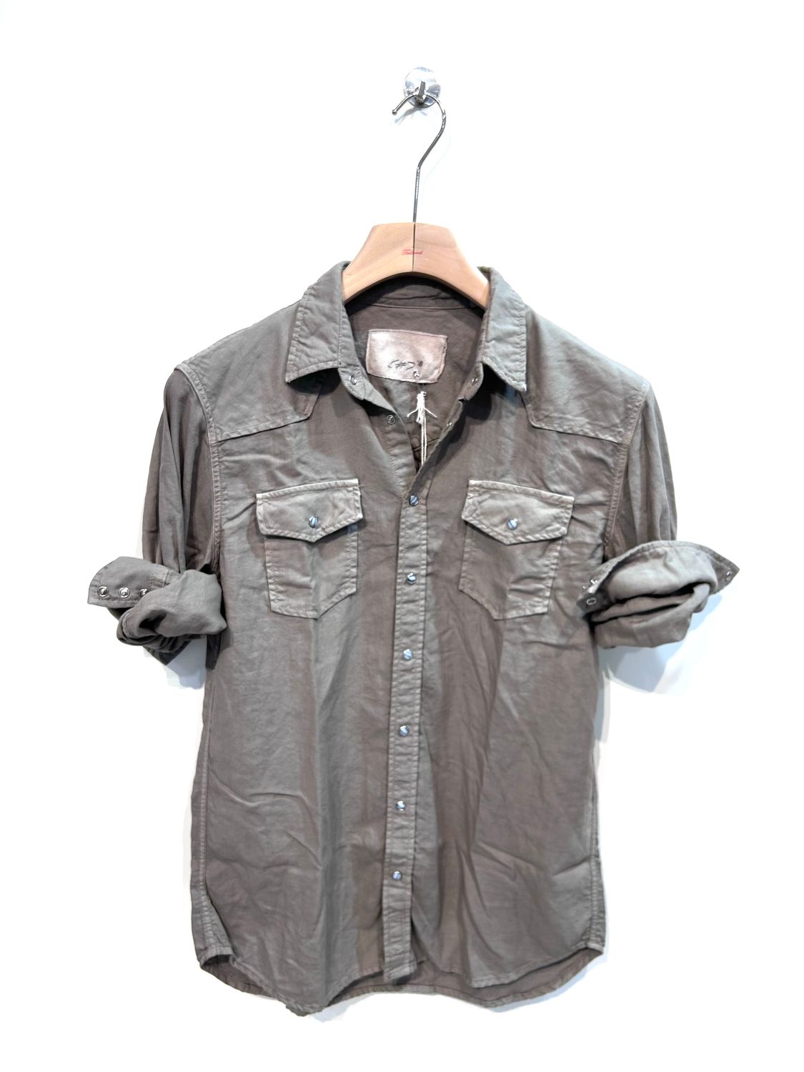 #65 Camicia texana in vaiella di cotone lavata. Col. Fango