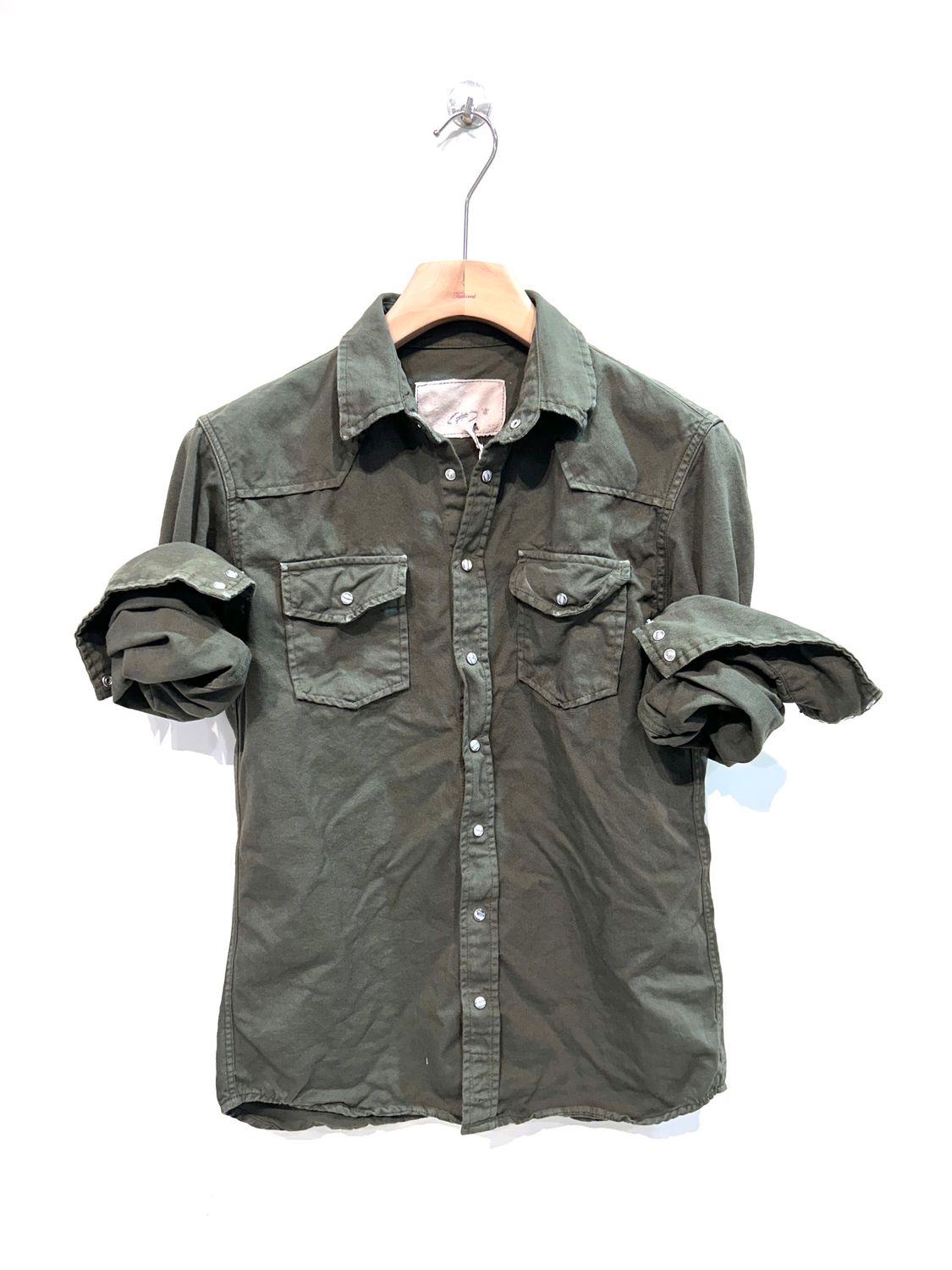 #65 Camicia texana in bull di cotone vintage. Col. Verde militare