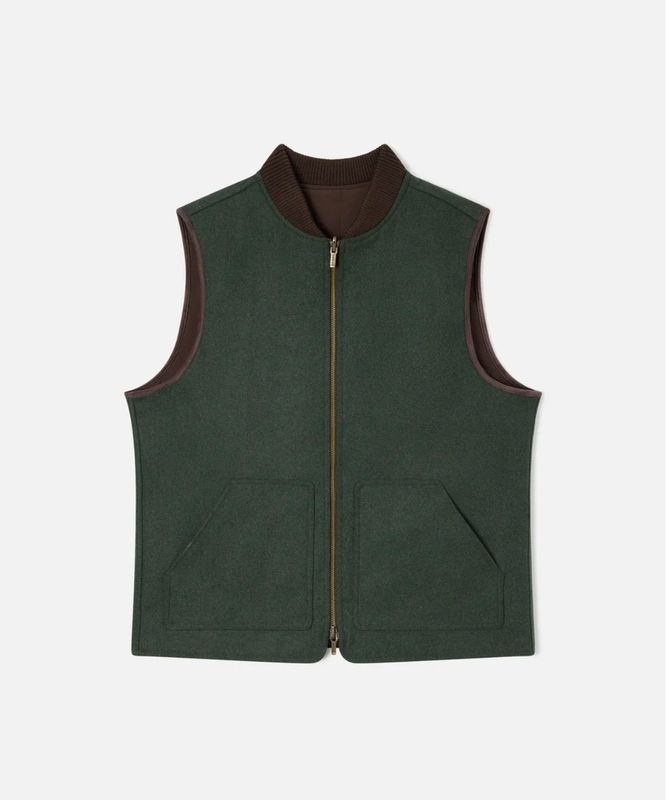 SAINT BARTH Smanicato reversibile misto lana. Col. Verde militare / Cioccolato