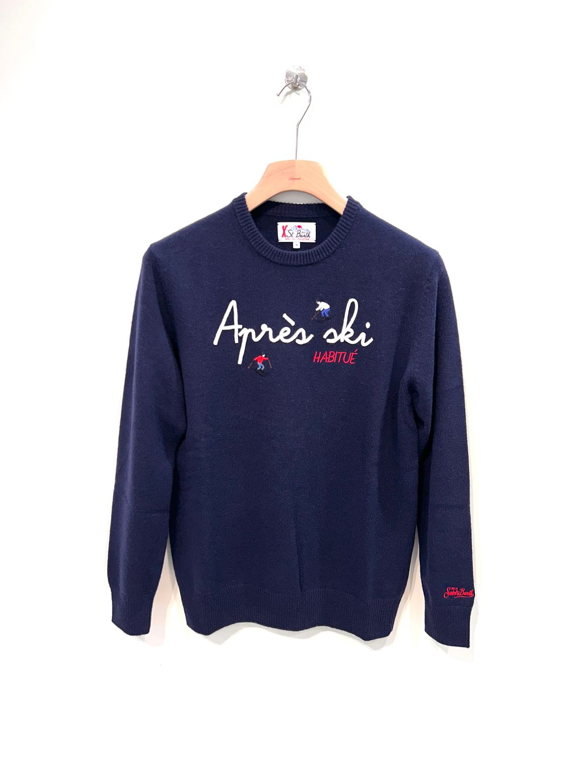 SAINT BARTH Maglia girocollo in viscosa lana e cashmere, ricamo frontale. Col. Blu navy