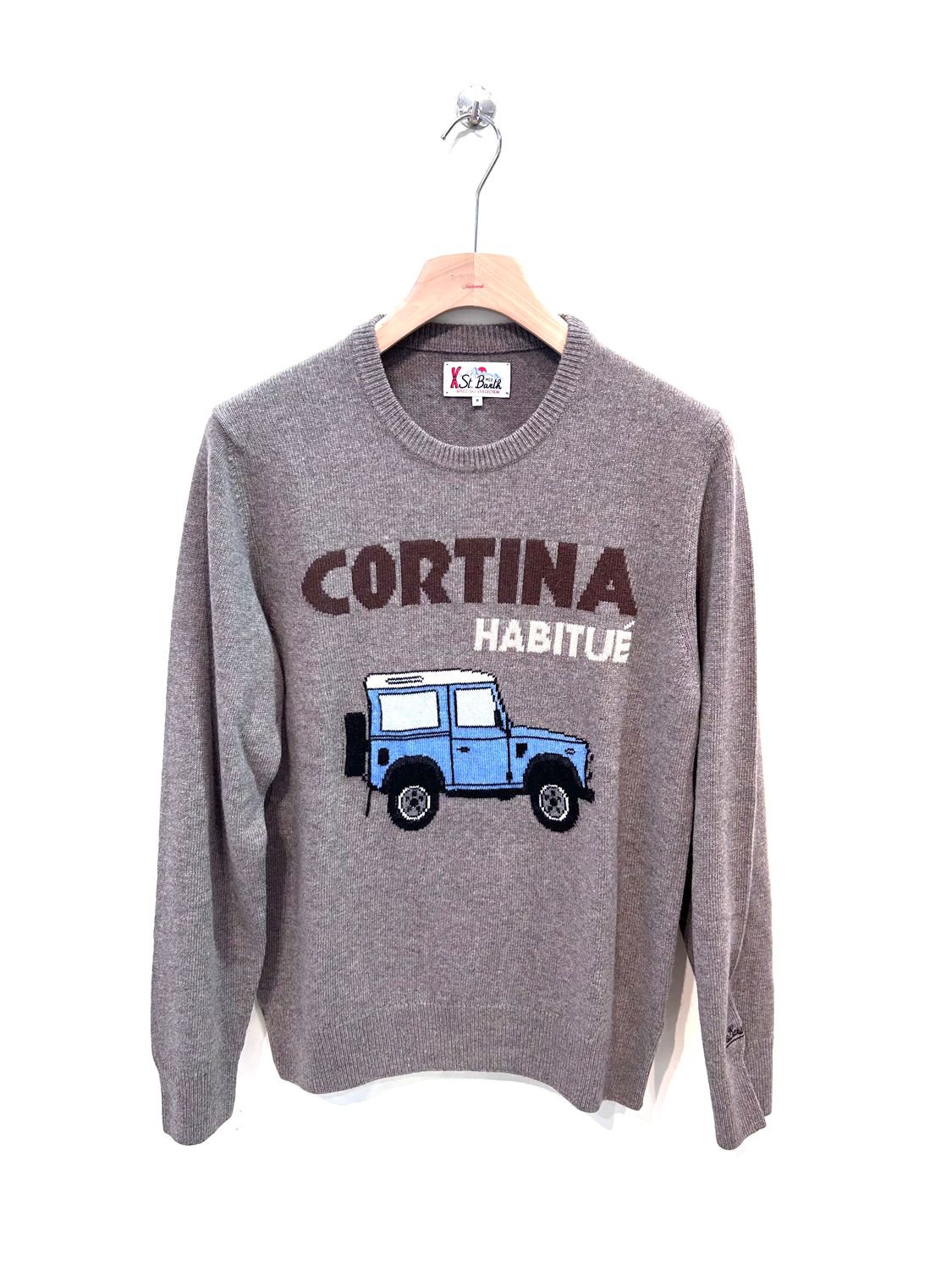 SAINT BARTH Maglia girocollo in viscosa lana e cashmere intarsio frontale. Col. Tortora scuro