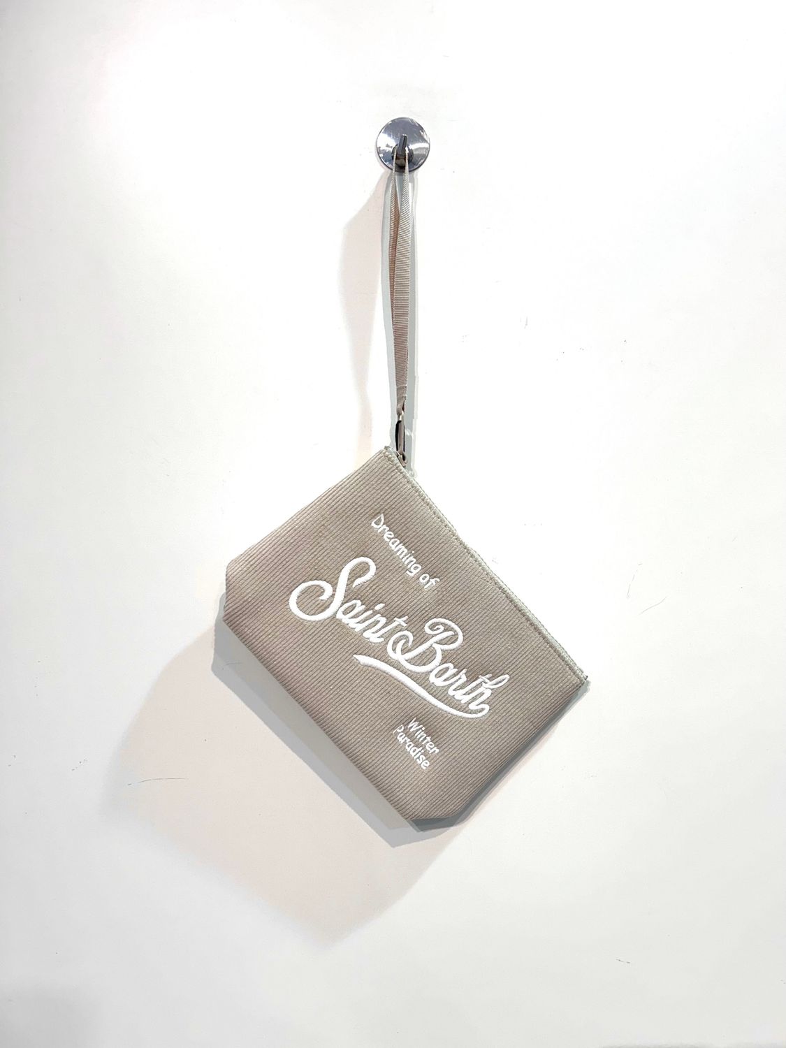 SAINT BARTH Pochette in velluto ricamata. Col. Sabbia