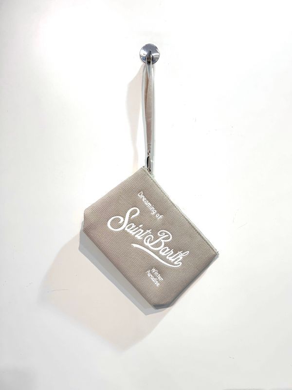SAINT BARTH Pochette in velluto ricamata. Col. Sabbia