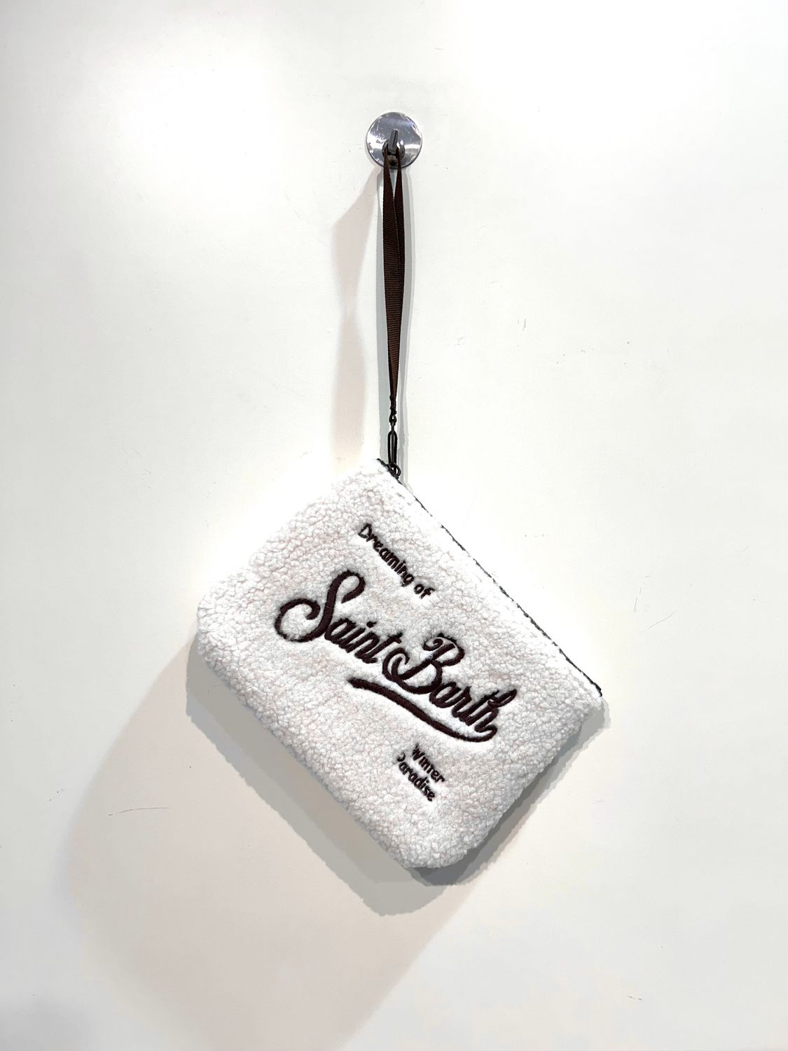 SAINT BARTH Pochette teddy ricamata. Col. Latte