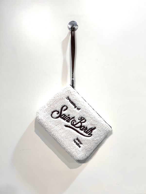 SAINT BARTH Pochette teddy ricamata. Col. Latte