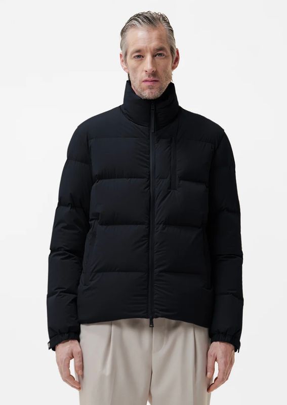 DUNO Piumino corto trapuntato nylon opaco elasticizzato. Col. Blu navy