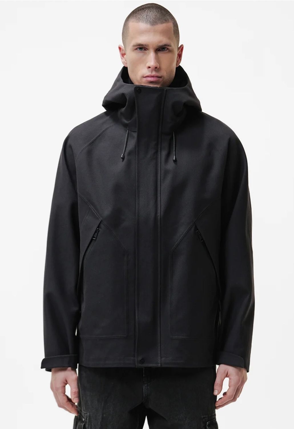 DUNO Parka corto in 3 strati di cotone twill tecnico con interno staccabile. Col. Nero