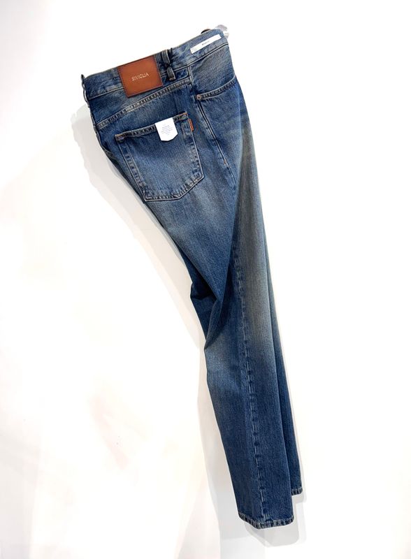 SIVIGLIA jeans denim tela ferma supervintage. Col. Bleu sabbia