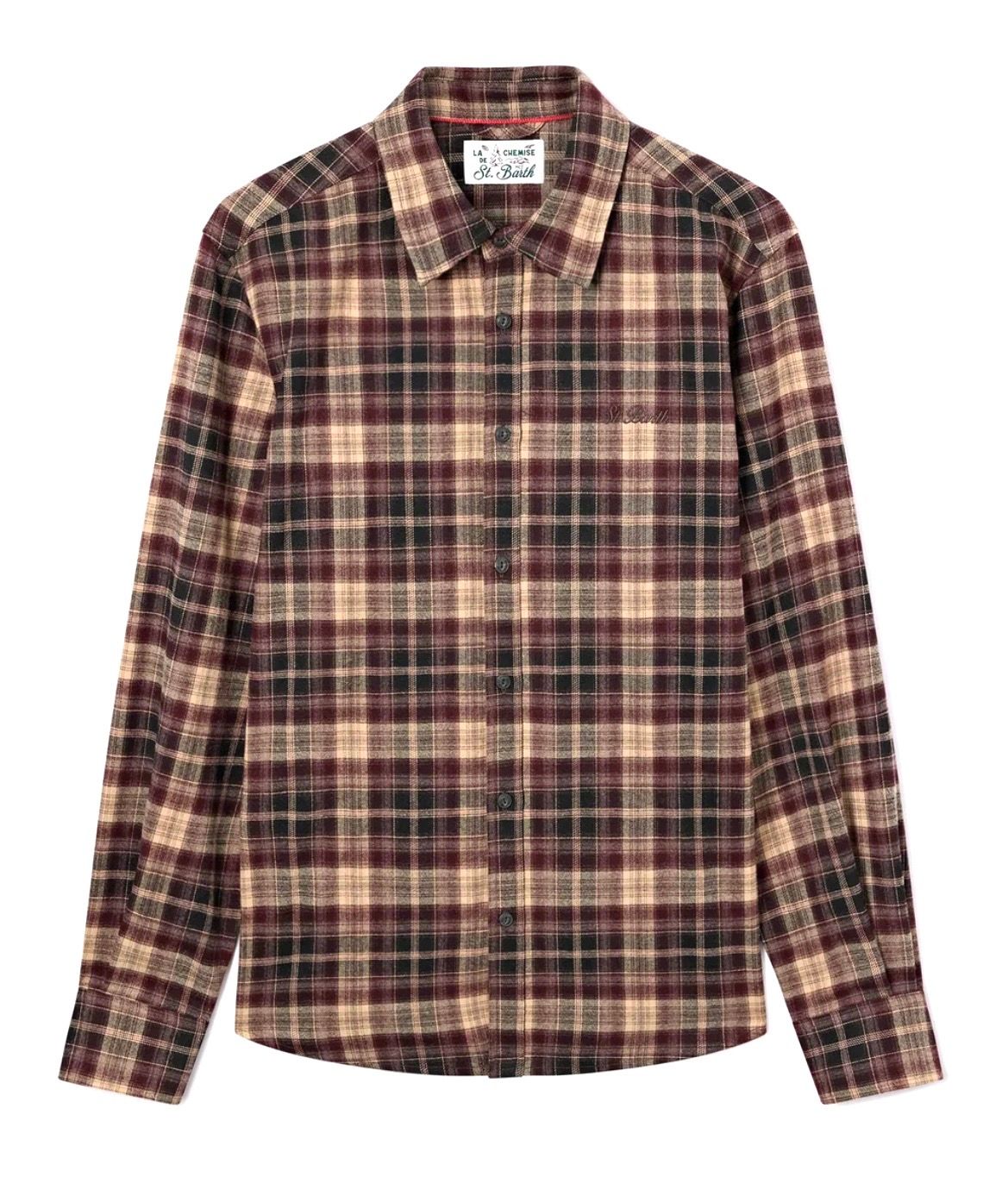SAINT BARTH Camicia flanella di cotone tartan ricamata, Heritage. Col. Marrone Bordò’