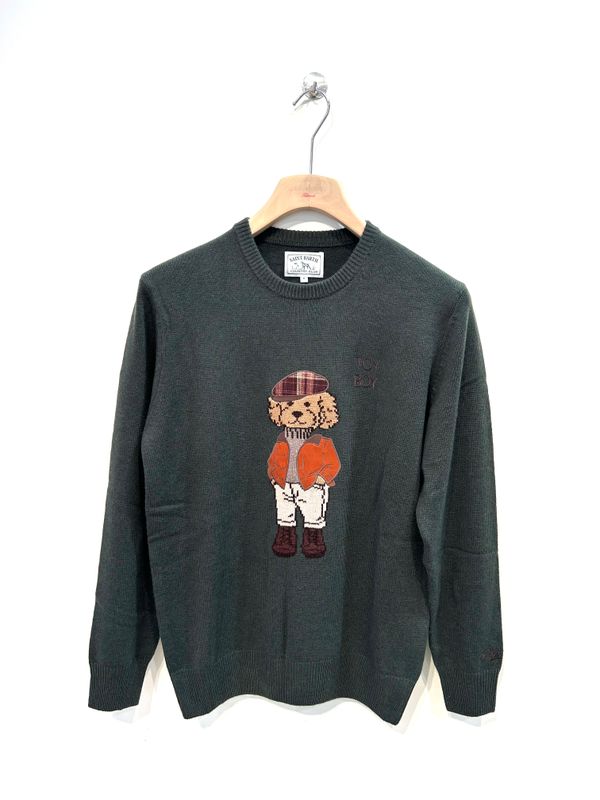 SAINT BARTH Maglia lana cashmere viscosa light, ricamo frontale Heritage. Col. Verde militare